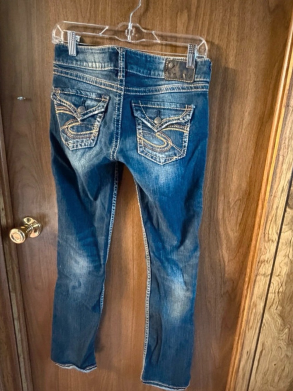 McKenzie Silver Skinny Jeans Women’s Dark Blue with Embroidered Pockets Size 27